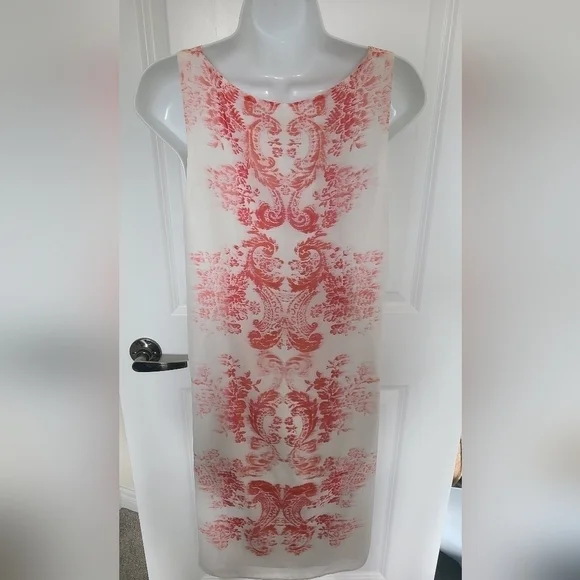 MAX STUDIO Mid Length Sheer Abstract Print White & Red Sleeveless Dress Size Med - Picture 5 of 10